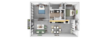 Main 3 Downtown - floor plan B1 Tower - 2 bed 1 bath - 3D