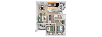 Cordillera Ranch Apartments floor plan - B1 (Isadoro) - 2 bedroom 1 bath - 3D