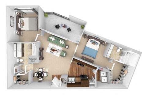 Parc at Grandview floor plan B1 Slate - 2 bed 2 bath - 3D