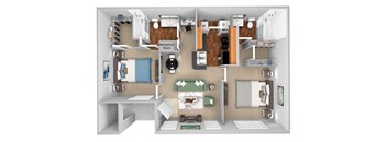 Carrington Place at Shoal Creek floor plan B1 - 2 bed 2 baths -  3D