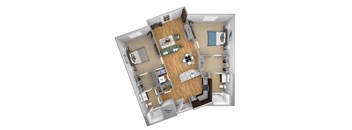 Urban Green Apartments B1 floor plan - 2 bed 2 bath - 3D
