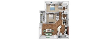 Glenbrook B1 floor plan 2 bed 2 bath 3D