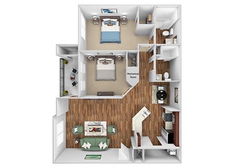 Glenbrook B1 floor plan 2 bed 2 bath 3D