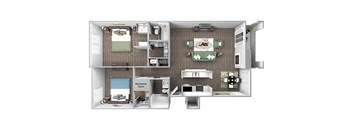 B1 Thielsen floor plan 2 bedroom 2 bathroom 3D