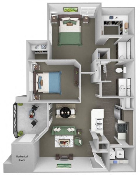 Sonterra Apartments at Paradise Valley - B1 (Emerald) - 2 bedroom and 2 bath - 3D