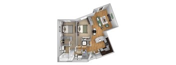 Urban Green Apartments B10 floor plan - 2 bed 2 bath - 3D