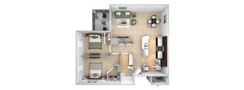 DeLayne at Twin Creeks B1 floor plan - 2 bed 2 bath - 3D