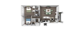 The Cascades Apartments - Lassen 3D floor plan - 2 bed 2 bath
