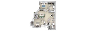 Versant Place Apartments B2 Camellia 3D floor plan 2 bedroom 2 bath