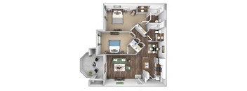Arrowhead Landing Apartments floor plan B2 Harbor 2 bedrooms 2 baths 3D