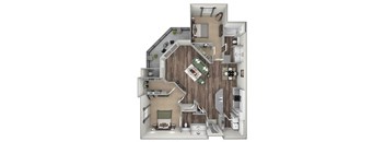Willow Springs Apartments floor plan B2 Cambridge 2 bed 2 bath 3D