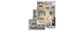 Courtney Station floor plan B2 - 2 bedroom 2 bath - 3D