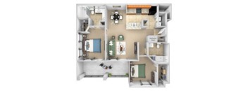 Cordillera Ranch Apartments floor plan B2 (Paloma) - 2 bed 2 bath - 3D
