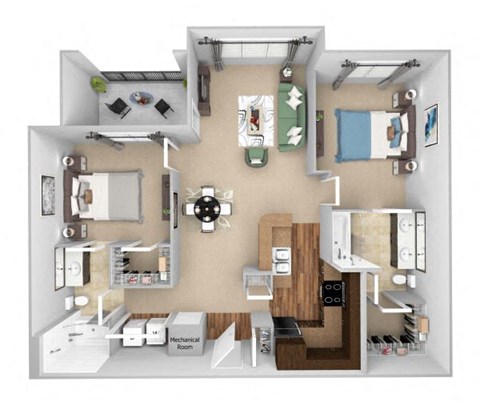 Parc at Grandview floor plan B2 Gentry - 2 bed 2 bath - 3D