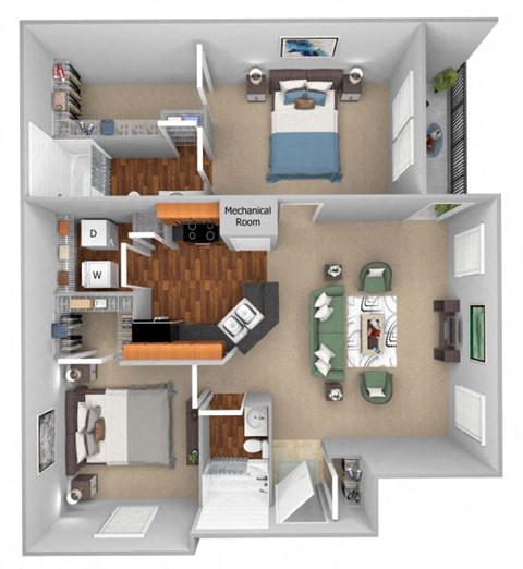 Carrington Place at Shoal Creek floor plan B2 - 2 bed 2 baths -  3D