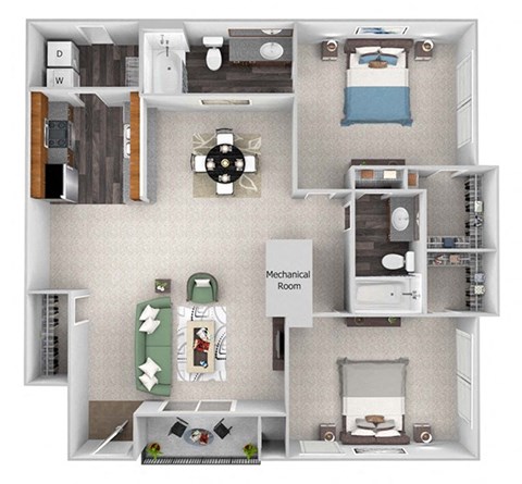 B2 Babys breath with garage 2 bed 2 bath 2D