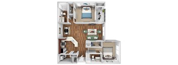 Glenbrook B2 floor plan 2 bed 2 bath 3D
