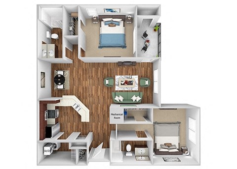 Glenbrook B2 floor plan 2 bed 2 bath 3D