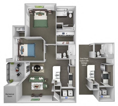 Sonterra Apartments at Paradise Valley - B2 (Topaz) - 2 bedroom and 2 bath - 3D