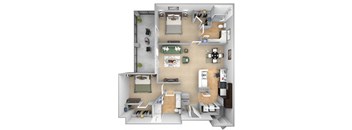 DeLayne at Twin Creeks B2 floor plan - 2 bed 2 bath - 3D