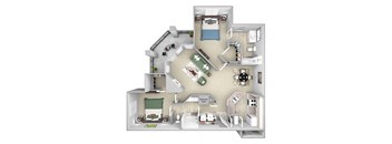 Versant Place Apartments B3 Dogwood 3D floor plan 2 bed 2 bath