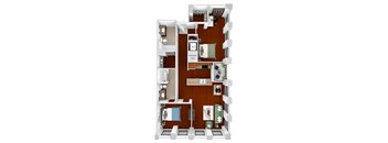 Main 3 Downtown floor plan B3 Flats  - 2 bed 2 bath - 3D