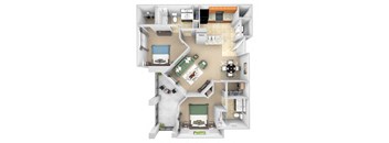 Cordillera Ranch Apartments floor plan B3 (Carilla) - 2 bed 2 bath - 3D