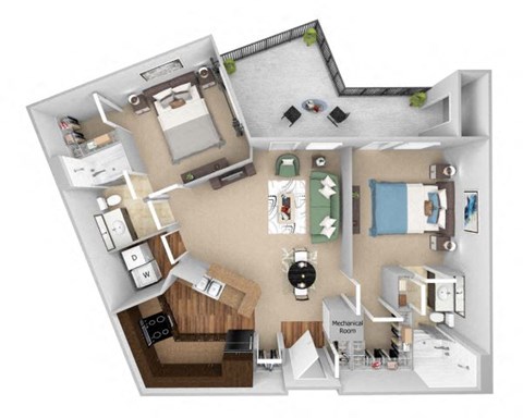 Parc at Grandview floor plan B3 Indigo - 2 bed 2 bath - 3D