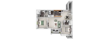 B3 Begonia floor plan 2 bed 2 bath 3D