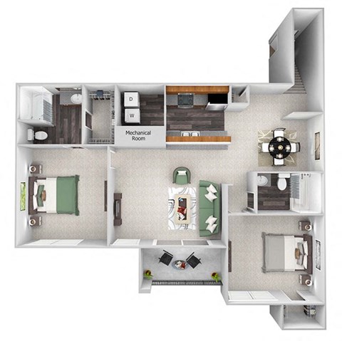 B3 Begonia floor plan 2 bed 2 bath 3D