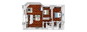 B3 floor plan 2 bedrooms 2 bathrooms 3D