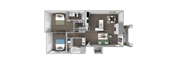 The Cascades Apartments - Diamond 3D floor plan - 2 bed 2 bath