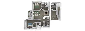 Sonterra Apartments at Paradise Valley - B3 (Sapphire) - 2 bedroom and 2 bath - 3D