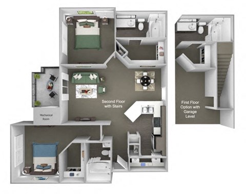 Sonterra Apartments at Paradise Valley - B3 (Sapphire) - 2 bedroom and 2 bath - 3D