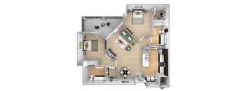 DeLayne at Twin Creeks B3 floor plan - 2 bed 2 bath - 3D