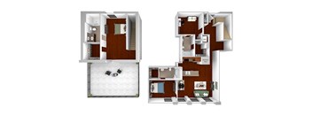 Main 3 Downtown floor plan B4 Flats  - 2 bed 2 bath - 3D