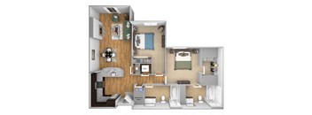Urban Green Apartments B4 floor plan - 2 bed 2 bath - 3D
