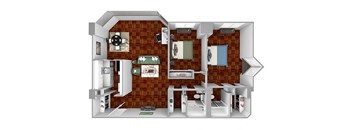 B4 floor plan 2 bedrooms 2 bathrooms 3D