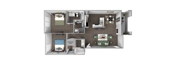 The Cascades Apartments - Shasta 3D floor - plan 2 bed 2 bath