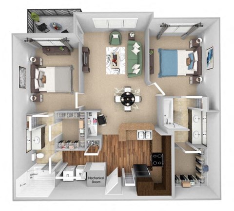Parc at Grandview floor plan B4 Azure - 2 bed 2 bath - 3D