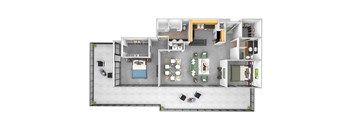 Main 3 Downtown floor plan B5 Tower  - 2 bed 2 bath - 3D