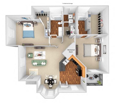 Carrington Place at Shoal Creek floor plan B5 - 2 bed 2 baths -  3D
