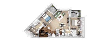Parc at Grandview floor plan B5 Steele - 2 bed 2 bath - 3D