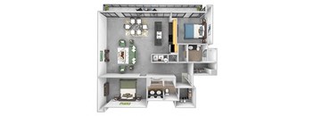 Main 3 Downtown floor plan B6 Tower - 2 bed 2 bath - 3D