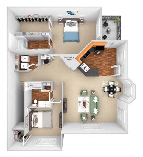 Carrington Place at Shoal Creek floor plan B6 - 2 bed 2 baths -  3D