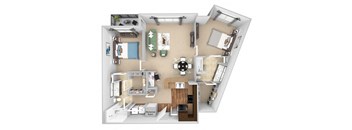 Parc at Grandview floor plan Cobalt B6 - 2 bed 2 bath - 3D