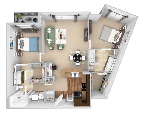 Parc at Grandview floor plan Cobalt B6 - 2 bed 2 bath - 3D