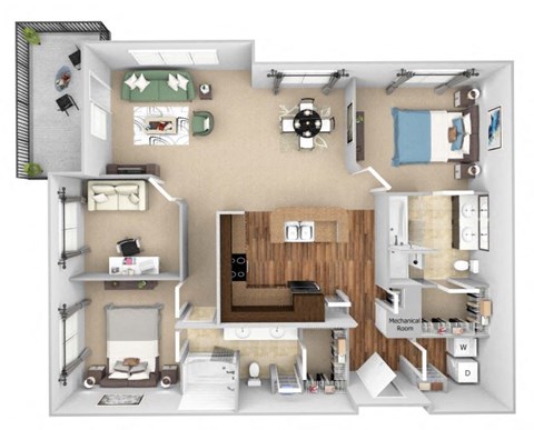 Parc at Grandview floor plan B7 Regal with den - 2 bed 2 bath - 3D