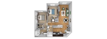 Urban Green Apartments B8 floor plan - 2 bed 2 bath - 3D