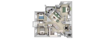 Versant Place Apartments C1 Eden 3D floor plan 3 bed 2 bath